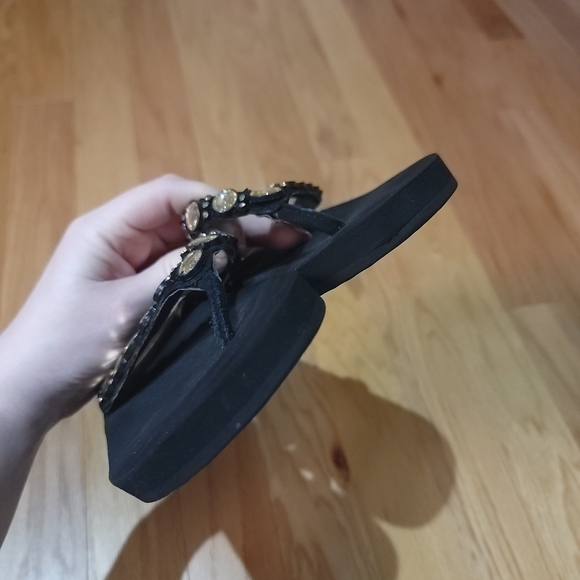 Yellow Box Black Sandals with Gold Accents - Picture 7 of 7